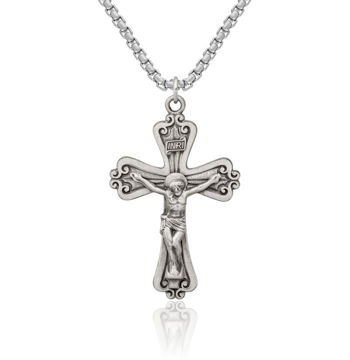 925 Sterling Silver Vintage Inri Lord Jesus Christ Crucifix Holy Cross Necklace Religious Chain Pendant Charm