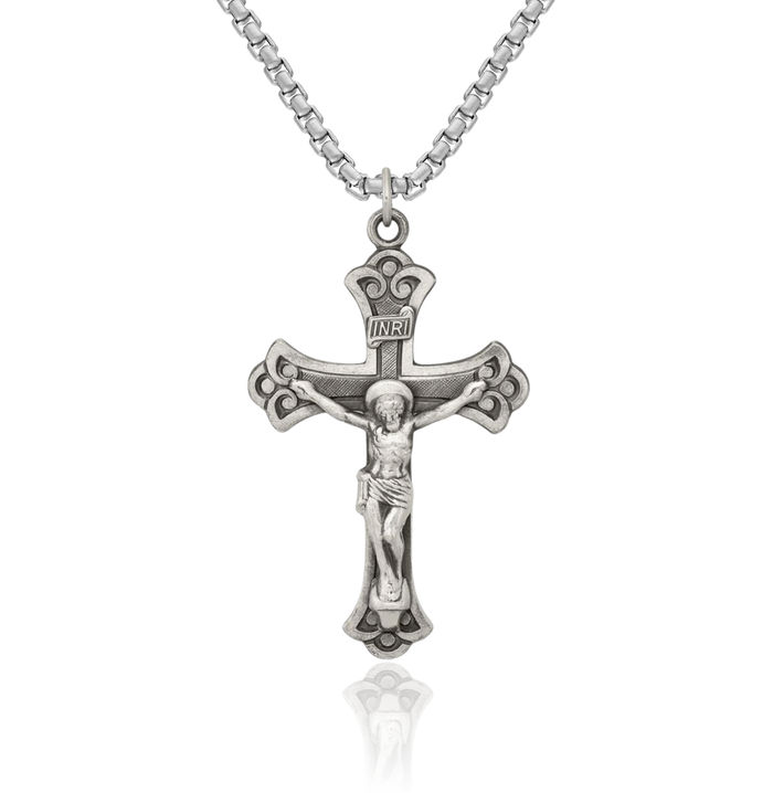 925 Sterling Silver Vintage Inri Lord Jesus Christ Crucifix Holy Cross Necklace Religious Chain Pendant Charm