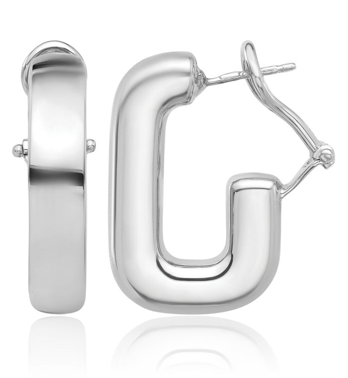 925 Sterling Silver J Medium Hoop Omega Clip Back Post Earrings