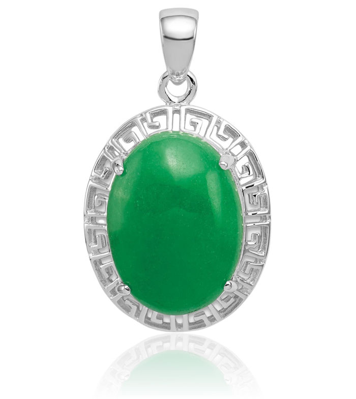 925 Sterling Silver Jade Greek Key Necklace Charm Gemstone Pendant