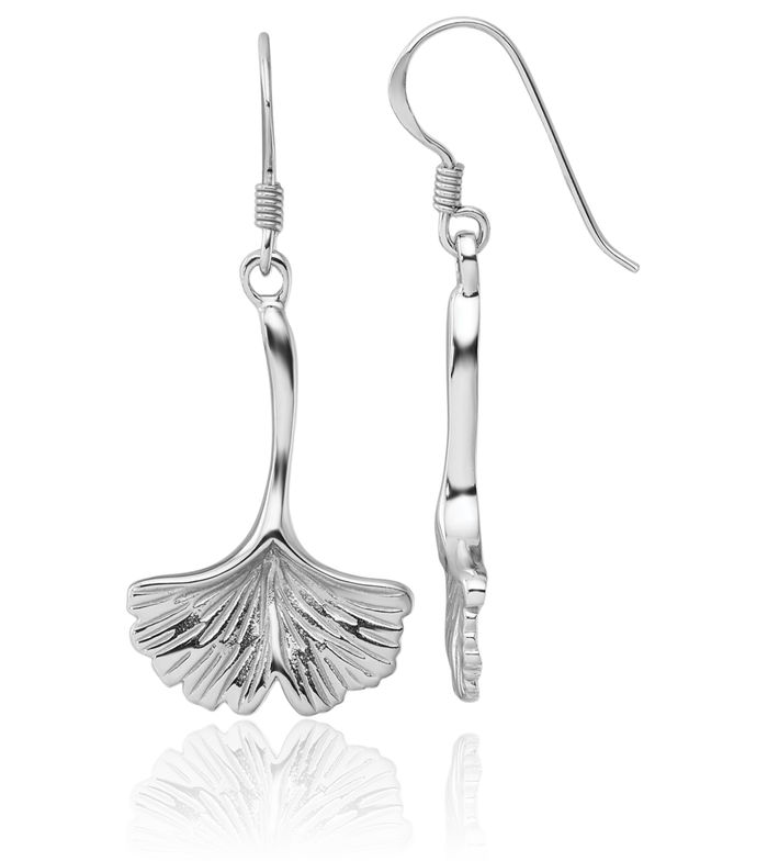 925 Sterling Silver Japanese Ginkgo Leaf Drop Dangle Earrings