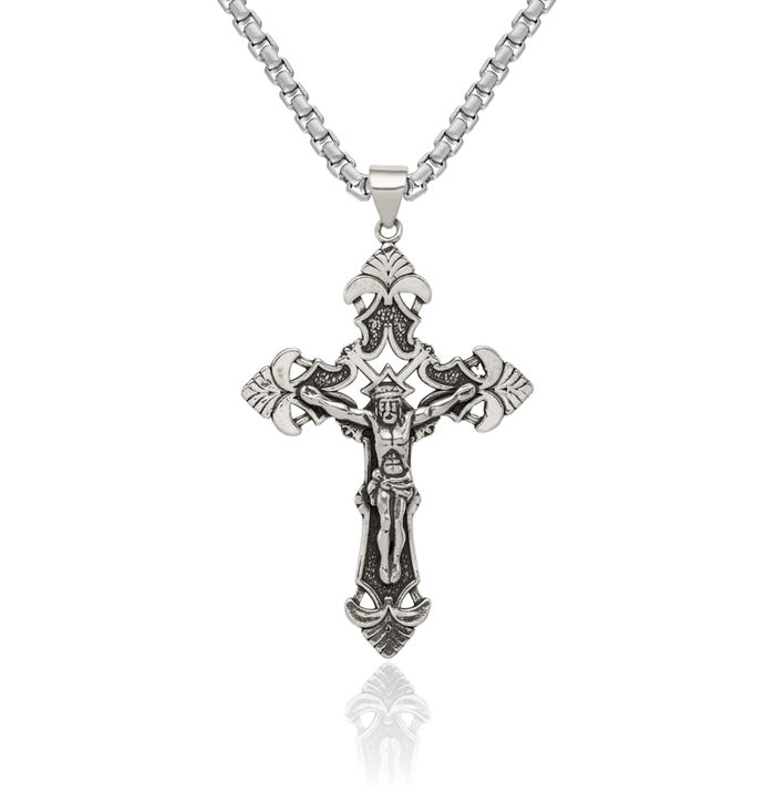 925 Sterling Silver Vintage Lord Jesus Christ Crucifix Holy Cross Necklace Religious Chain Pendant Charm