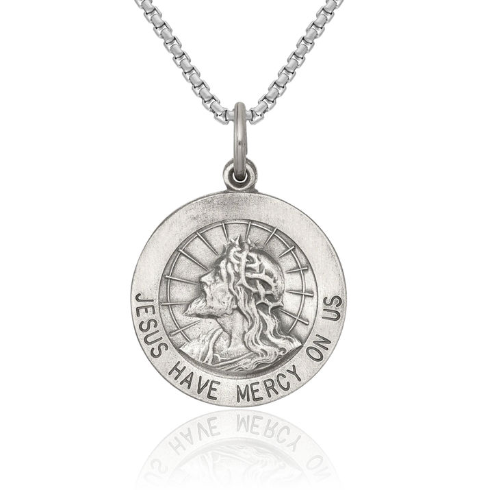 925 Sterling Silver Vintage Jesus Christ Have Mercy Medal Necklace Religious Chain Pendant Christian Faith Charm