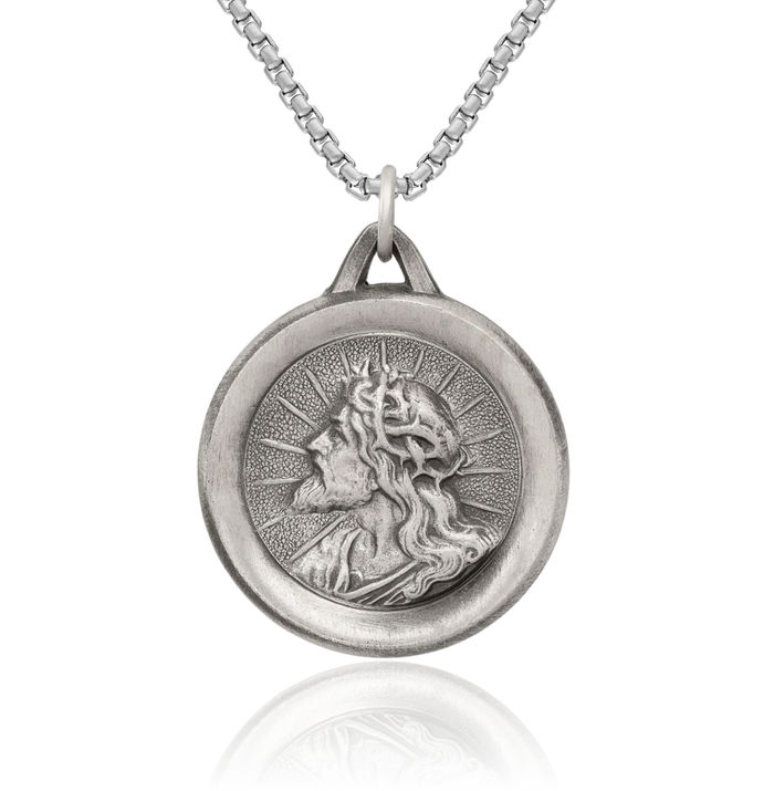 925 Sterling Silver Vintage Jesus Christ Head Face Medal Necklace Religious Chain Pendant Christian Faith Charm