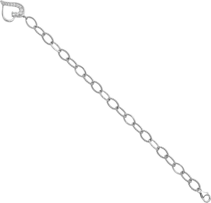 925 Sterling Silver Journey Heart Cubic Zirconia CZ Dangling Chain Charm Bracelet