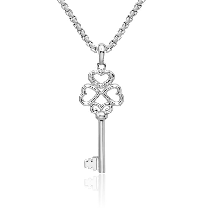 925 Sterling Silver Key My Heart Necklace Chain Pendant Charm