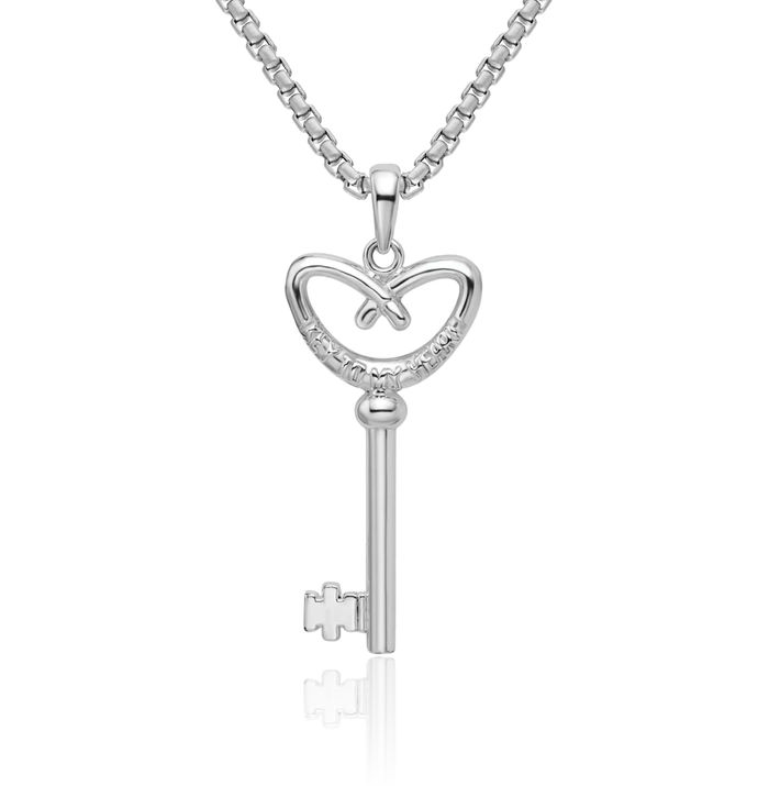 925 Sterling Silver Key My Heart Pretzel Necklace Chain Pendant Charm