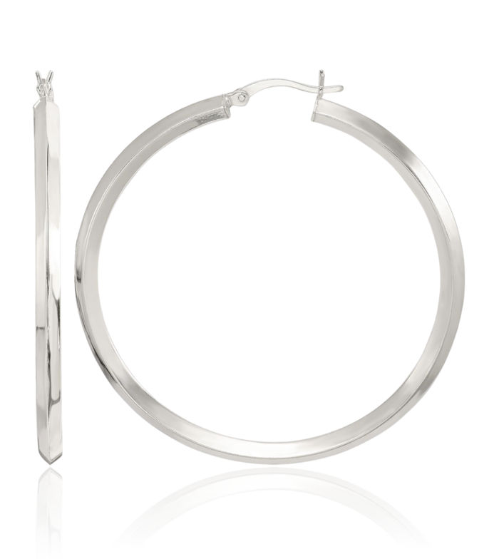 925 Sterling Silver Knife Edge Round Large Hoop Earrings