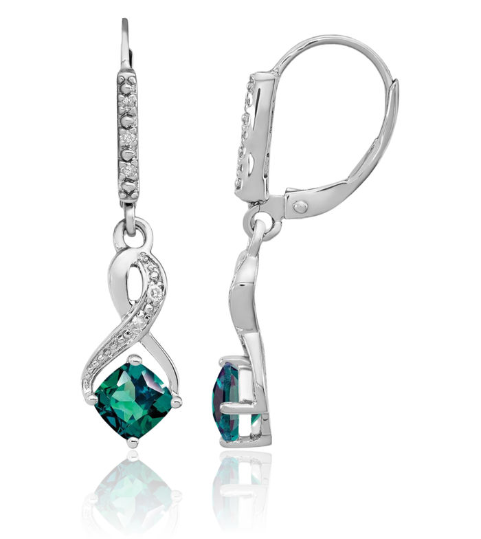 925 Sterling Silver Lab Alexandrite Diamond Drop Dangle Earrings