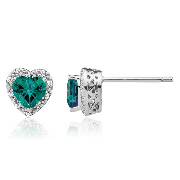 925 Sterling Silver Lab Alexandrite Diamond Heart Stud Solitaire Earrings June Birthstone Jewelry