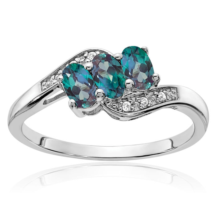 925 Sterling Silver Lab Alexandrite Diamond Ring June Birthstone Jewelry
