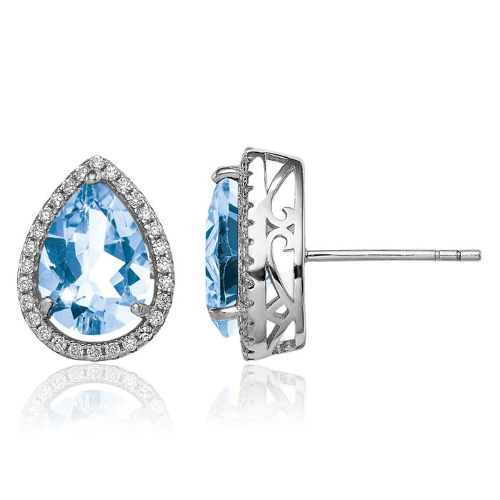 925 Sterling Silver Lab Blue Aquamarine Cubic Zirconia CZ Stud Earrings March Birthstone Jewelry