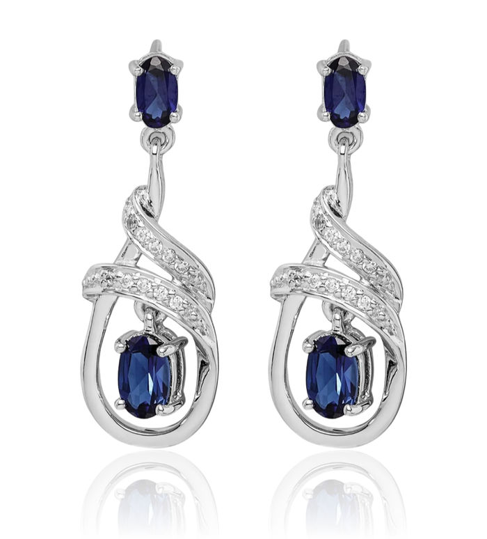 Blue Zirconia Dangle Drop Earrings - 925 Silver Plated Fashion Jewelry For Women
