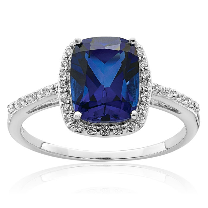 925 Sterling Silver Lab Blue Sapphire Cubic Zirconia CZ Ring September Birthstone Jewelry