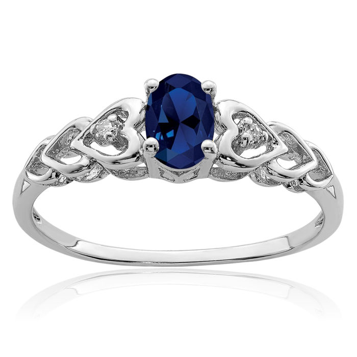 925 Sterling Silver Lab Blue Sapphire Diamond Ring September Birthstone Jewelry