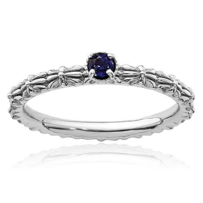 925 Sterling Silver Lab Blue Sapphire Single Stone Stacking Ring Gemstone Band September Birthstone Jewelry