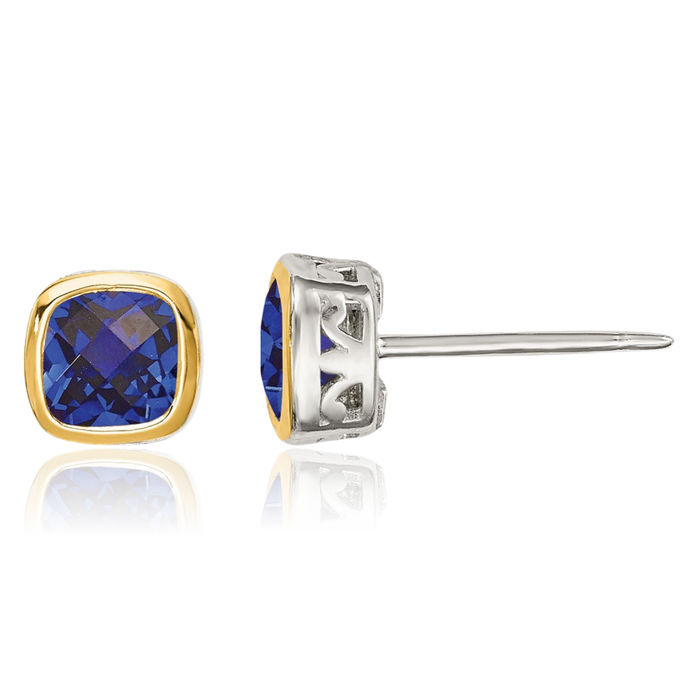 925 Sterling Silver Lab Blue Sapphire Square Studs Gemstone Earrings September Birthstone Jewelry