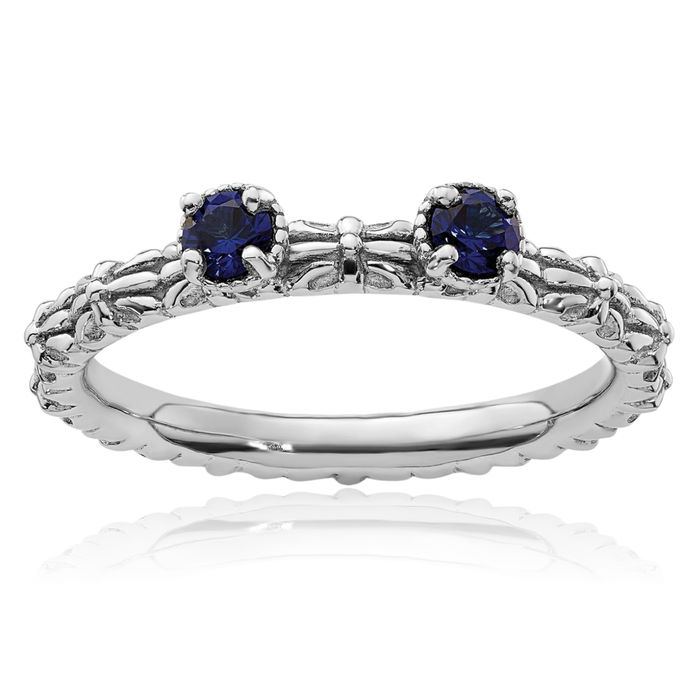 925 Sterling Silver Lab Blue Sapphire Two Stone Stacking Ring Gemstone Band September Birthstone Jewelry