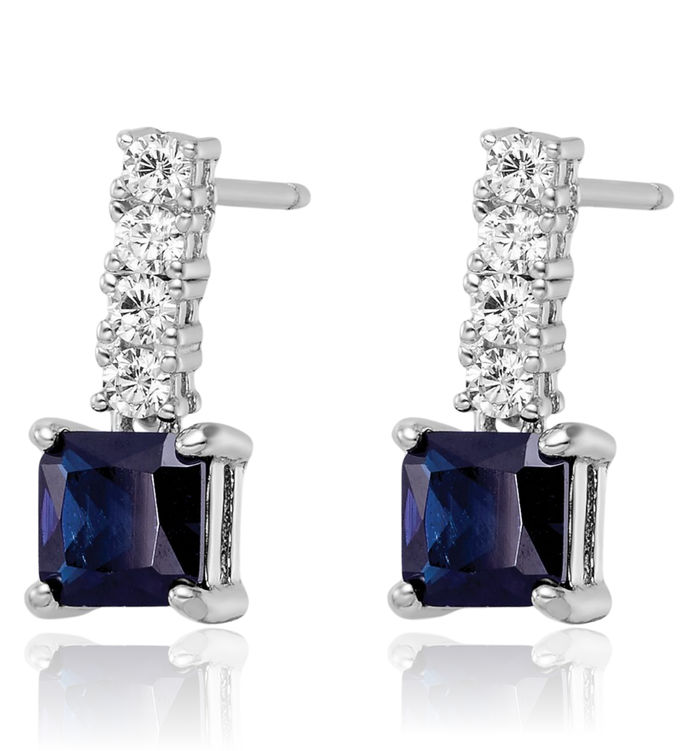 925 Sterling Silver Lab Blue Spinel Cubic Zirconia CZ Post Drop Dangle Earrings September Birthstone Jewelry