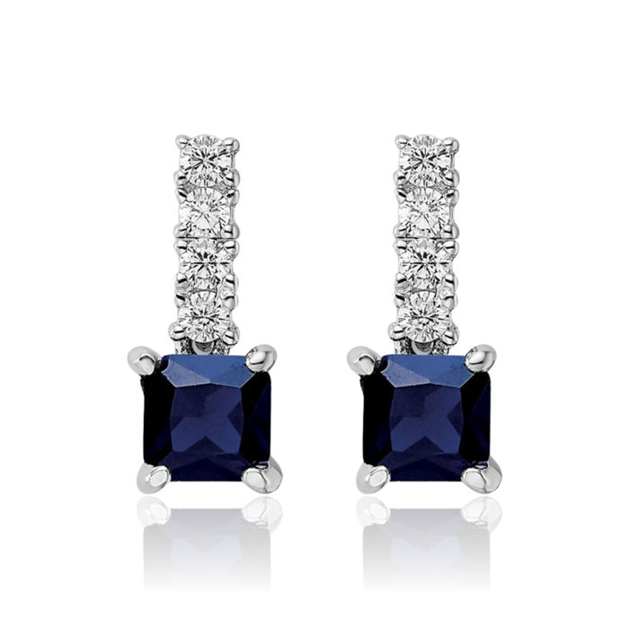 925 Sterling Silver Lab Blue Spinel Cubic Zirconia CZ Post Drop Dangle Earrings September Birthstone Jewelry