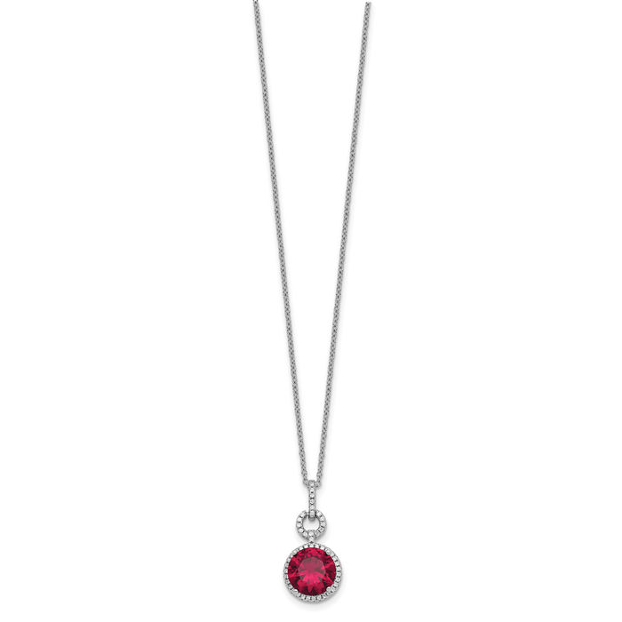 925 Sterling Silver Lab Red Ruby White Cubic Zirconia CZ Round Halo Necklace Chain Gemstone Pendant Charm