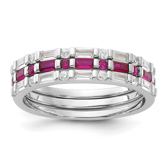 Sterling Silver Lab Created Ruby and CZ 3 Ring Set Sterling Silver Lab Created Ruby and CZ 3 Ring Set