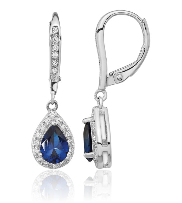 925 Sterling Silver Lab Dark Blue Spinel White Cubic Zirconia CZ Drop Dangle Earrings Gemstone