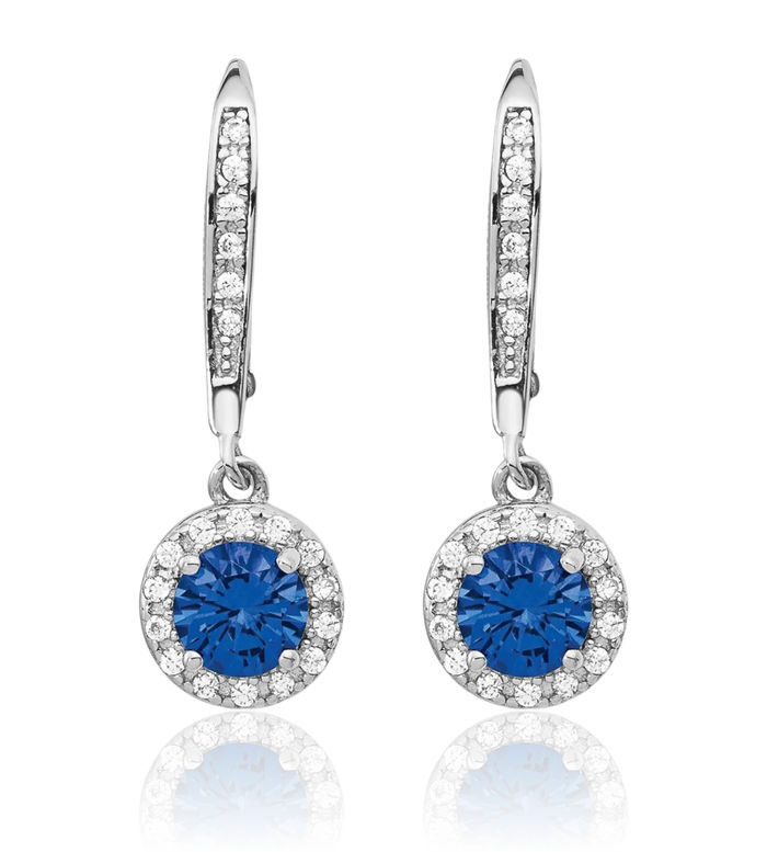 925 Sterling Silver Lab Dark Blue Spinel White Cubic Zirconia CZ Round Halo Drop Dangle Earrings Gemstone