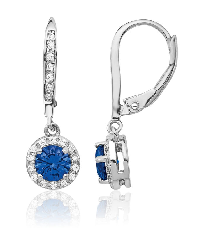 925 Sterling Silver Lab Dark Blue Spinel White Cubic Zirconia CZ Round Halo Drop Dangle Earrings Gemstone