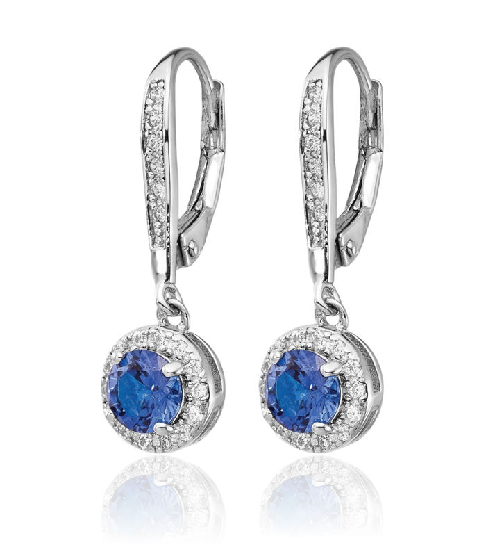 925 Sterling Silver Lab Dark Blue Spinel White Cubic Zirconia CZ Round Halo Drop Dangle Earrings Gemstone