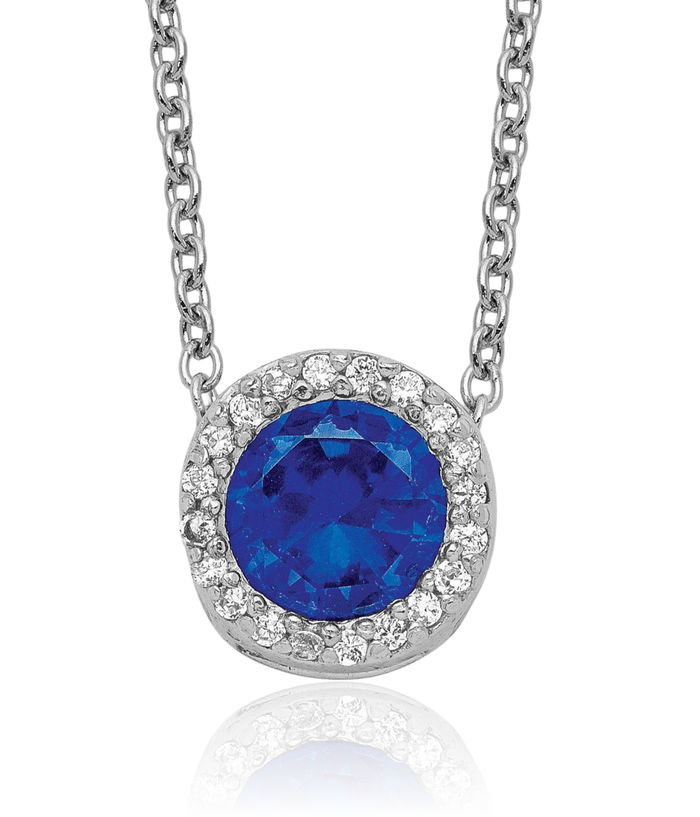 925 Sterling Silver Lab Dark Blue Spinel White Cubic Zirconia CZ Round Halo Necklace Chain Gemstone Pendant Charm