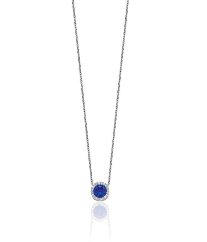 925 Sterling Silver Lab Dark Blue Spinel White Cubic Zirconia CZ Round Halo Necklace Chain Gemstone Pendant Charm