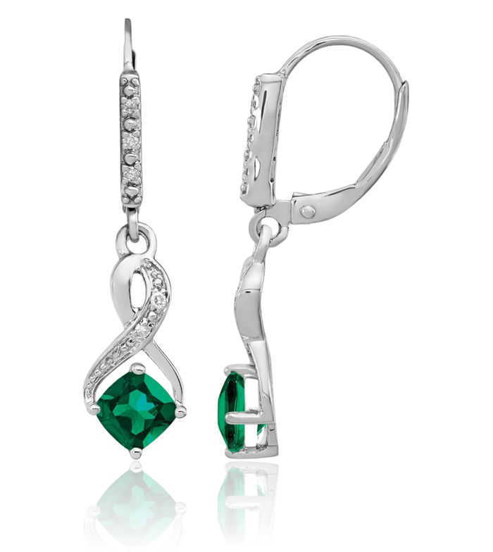 925 Sterling Silver Lab Green Emerald Diamond Drop Dangle Earrings May Birthstone Jewelry