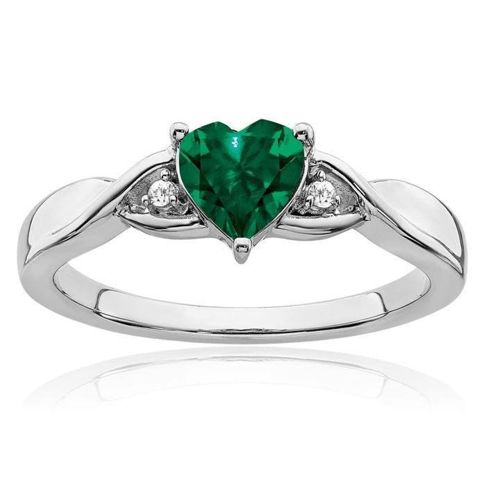 925 Sterling Silver Lab Green Emerald Diamond Heart Ring Love Band May Birthstone Jewelry