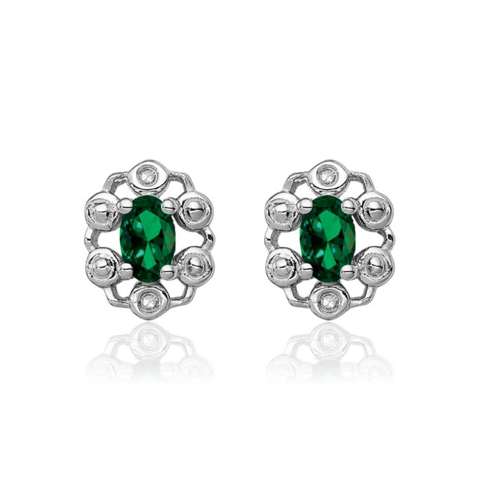 925 Sterling Silver Lab Green Emerald Diamond Stud Solitaire Earrings Gemstone Post Push Back May Birthstone Jewelry