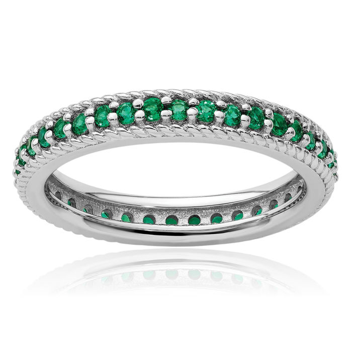 925 Sterling Silver Lab Green Emerald Eternity Stacking Ring Gemstone Band May Birthstone Jewelry