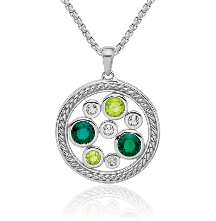 925 Sterling Silver Lab Emerald Green Peridot White Topaz Circle Round Necklace Charm Gemstone Pendant