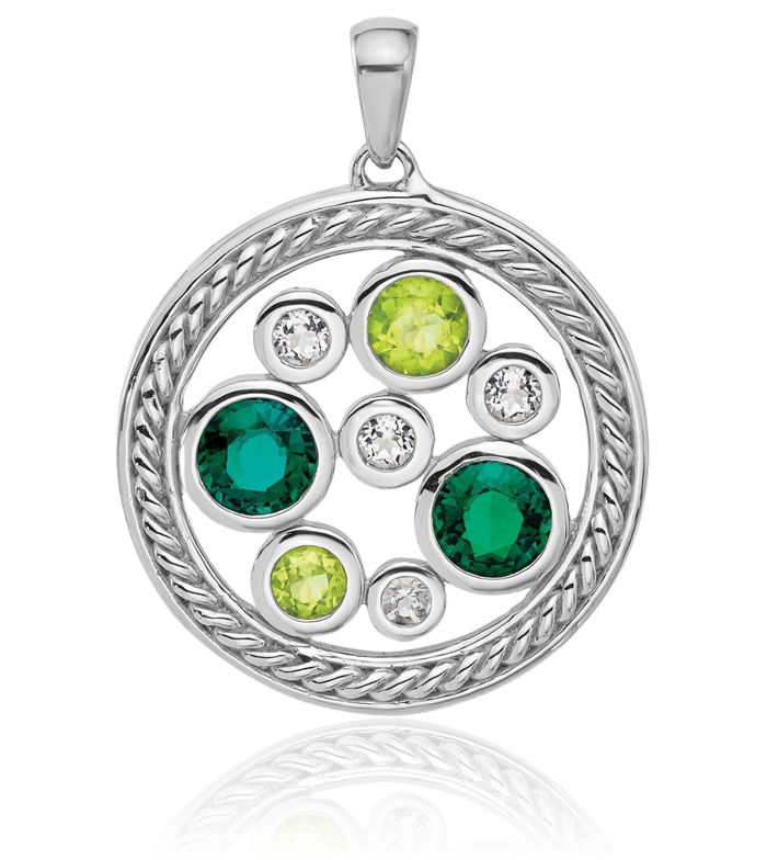 925 Sterling Silver Lab Emerald Green Peridot White Topaz Circle Round Necklace Charm Gemstone Pendant