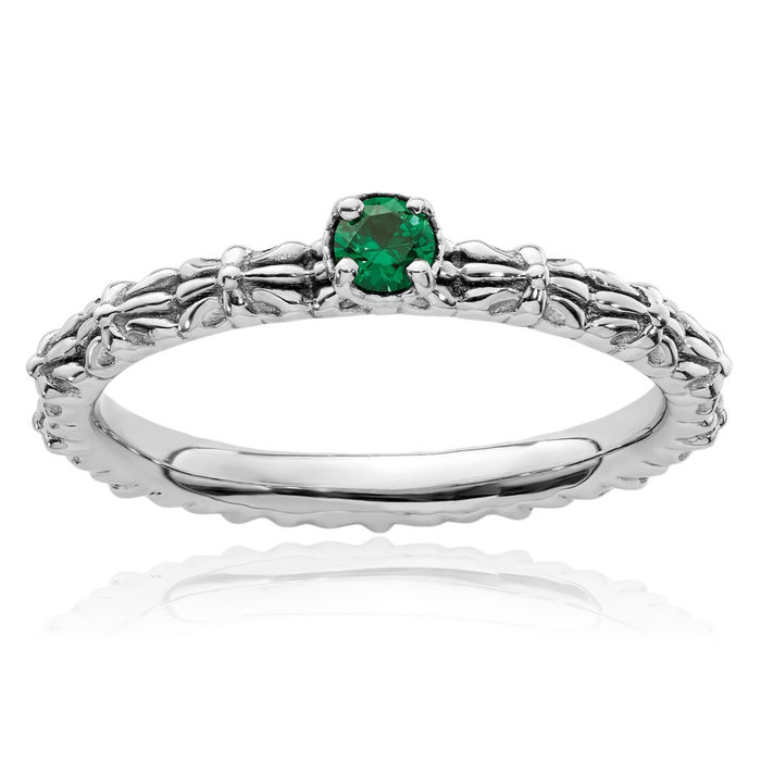 925 Sterling Silver Lab Green Emerald Single Stone Stacking Ring Gemstone Band May Birthstone Jewelry