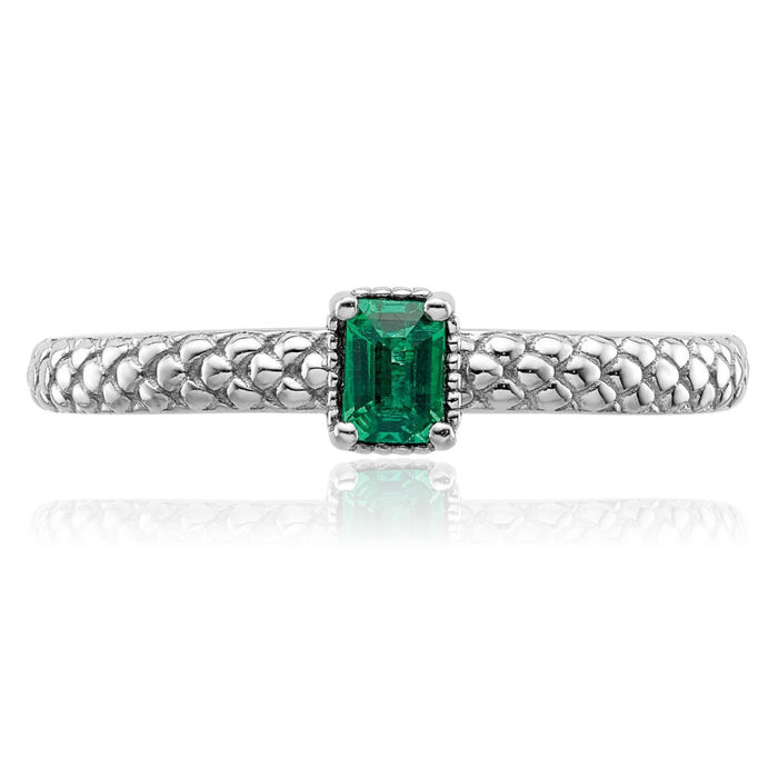 925 Sterling Silver Lab Green Emerald Single Stone Stacking Ring Gemstone Band May Birthstone Jewelry