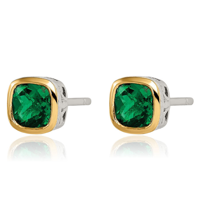 925 Sterling Silver Lab Green Emerald Square Studs Gemstone Earrings May Birthstone Jewelry