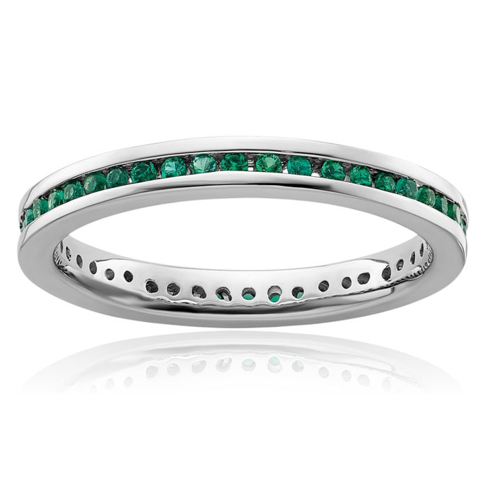 925 Sterling Silver Lab Green Emerald Stacking Ring Gemstone Band May Birthstone Jewelry