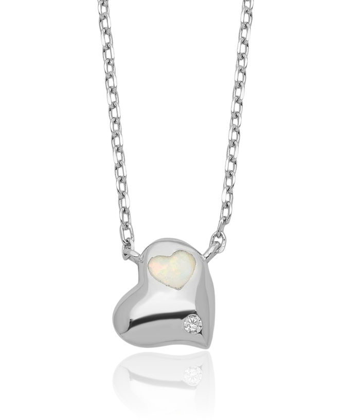 925 Sterling Silver Lab Opal Cubic Zirconia CZ Heart Necklace Love Pendant Friendship Charm Chain