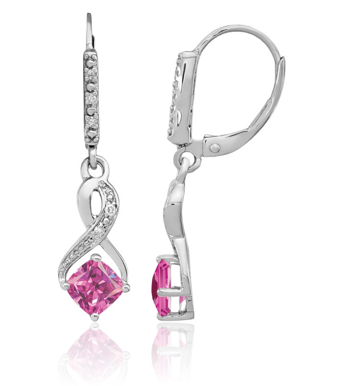 925 Sterling Silver Lab Pink Sapphire Diamond Drop Dangle Earrings October Birthstone Jewelry