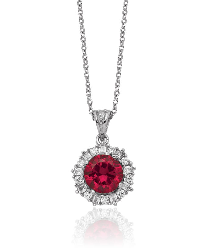 925 Sterling Silver Lab Red Ruby Brilliant Cut/baguette Cut White Cubic Zirconia CZ Necklace Chain Gemstone Pendant Charm