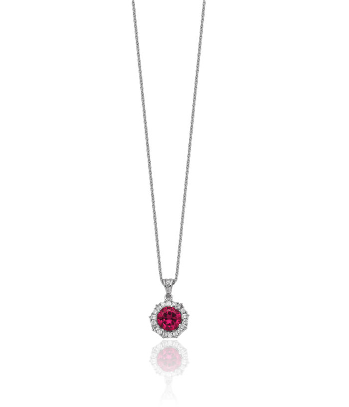 925 Sterling Silver Lab Red Ruby Brilliant Cut/baguette Cut White Cubic Zirconia CZ Necklace Chain Gemstone Pendant Charm