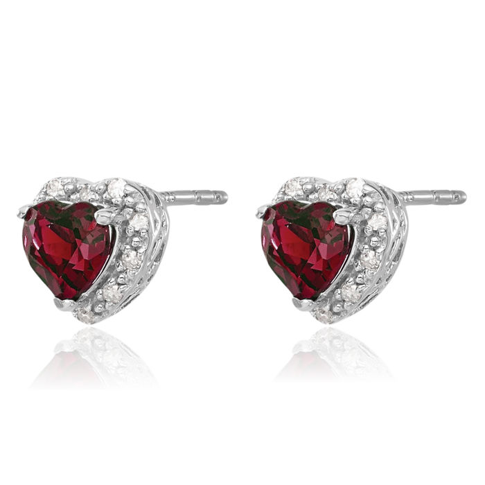 925 Sterling Silver Lab Red Ruby Diamond Heart Stud Solitaire Earrings July Birthstone Jewelry