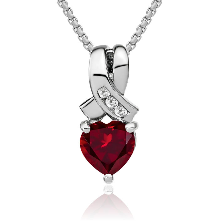 925 Sterling Silver Lab Red Ruby Diamond Necklace Heart Charm Gemstone Pendant July Birthstone Jewelry