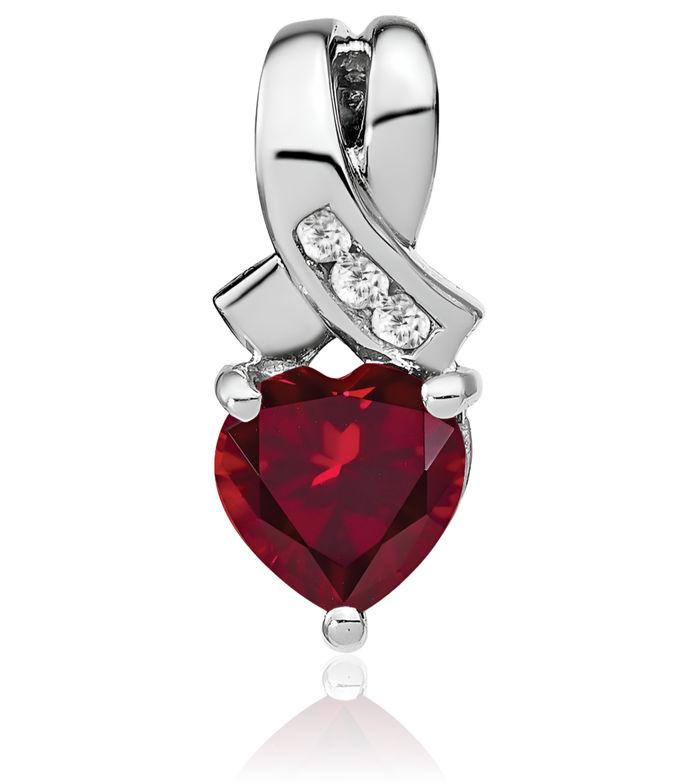 925 Sterling Silver Lab Red Ruby Diamond Necklace Heart Charm Gemstone Pendant July Birthstone Jewelry