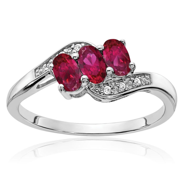 925 Sterling Silver Lab Red Ruby Diamond Ring July Birthstone Jewelry